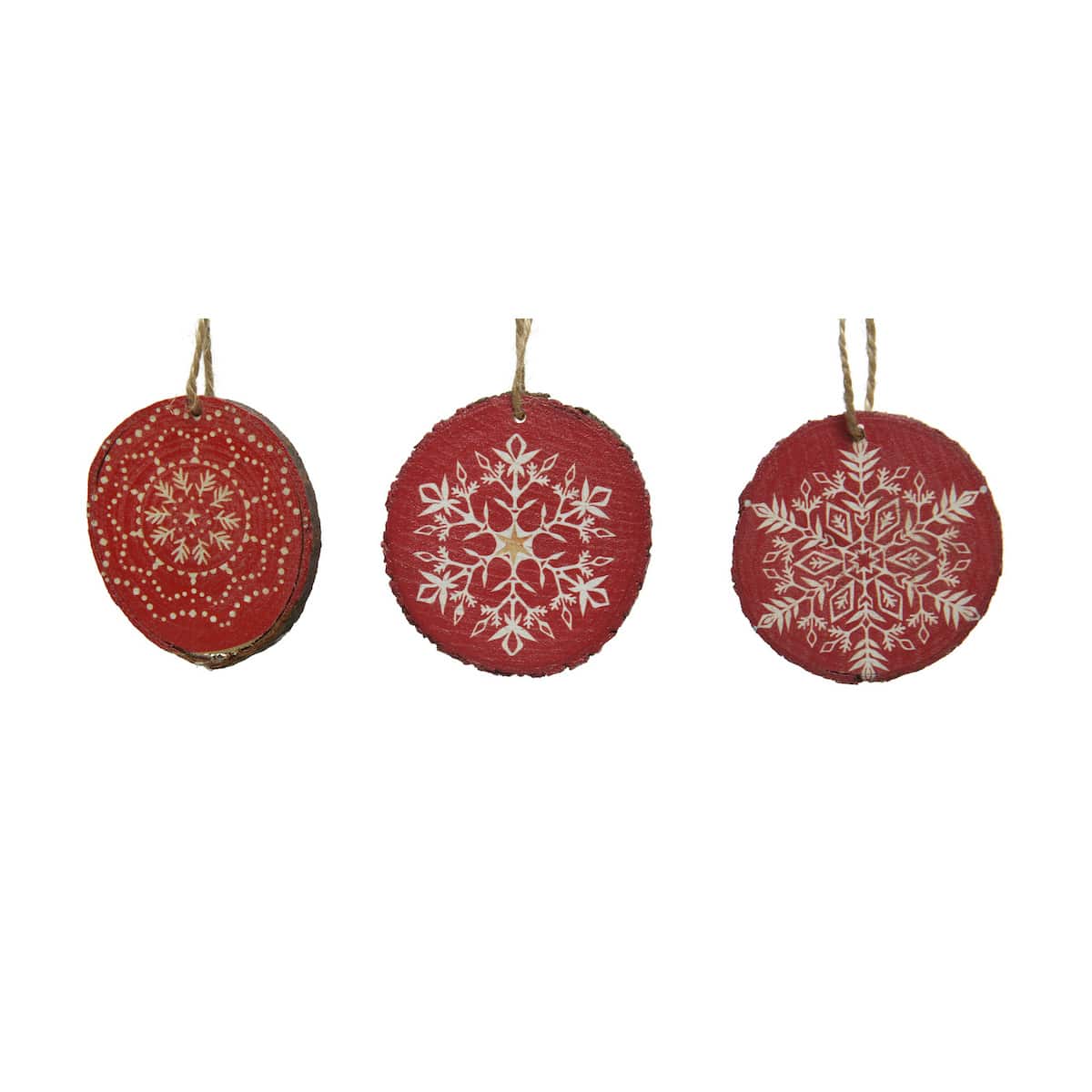 Log Slice Nordic Folk Art Christmas Hanging Decorations - Red