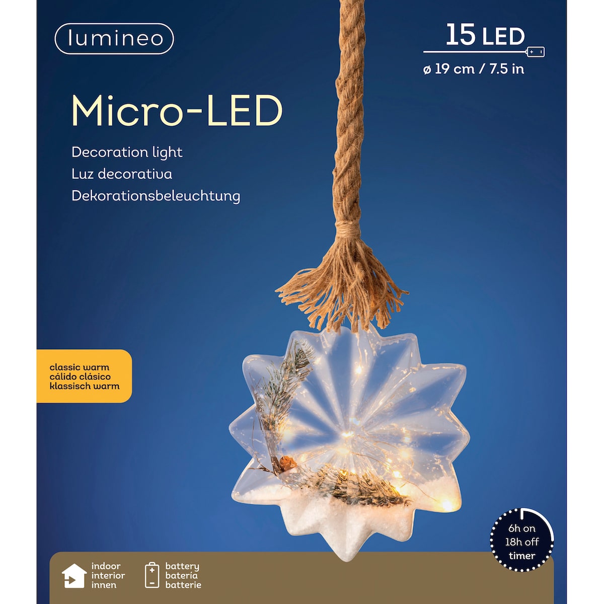 Frosted Snowflake Shaped Pendant - LED Light on Rope