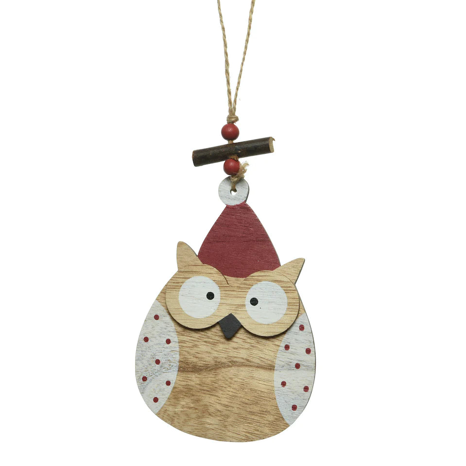 Owl Wooden Christmas Character Hanging Decorations