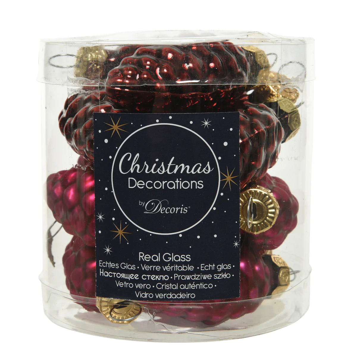 Oxblood Red Pinecone Glass Baubles - Gloss & Matt finish set of 12 - 6cm