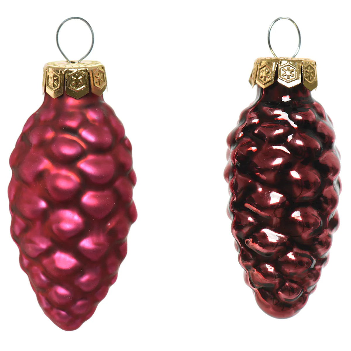 Oxblood Red Pinecone Glass Christmas Baubles - Gloss & Matte finish set of 12 - 6cm