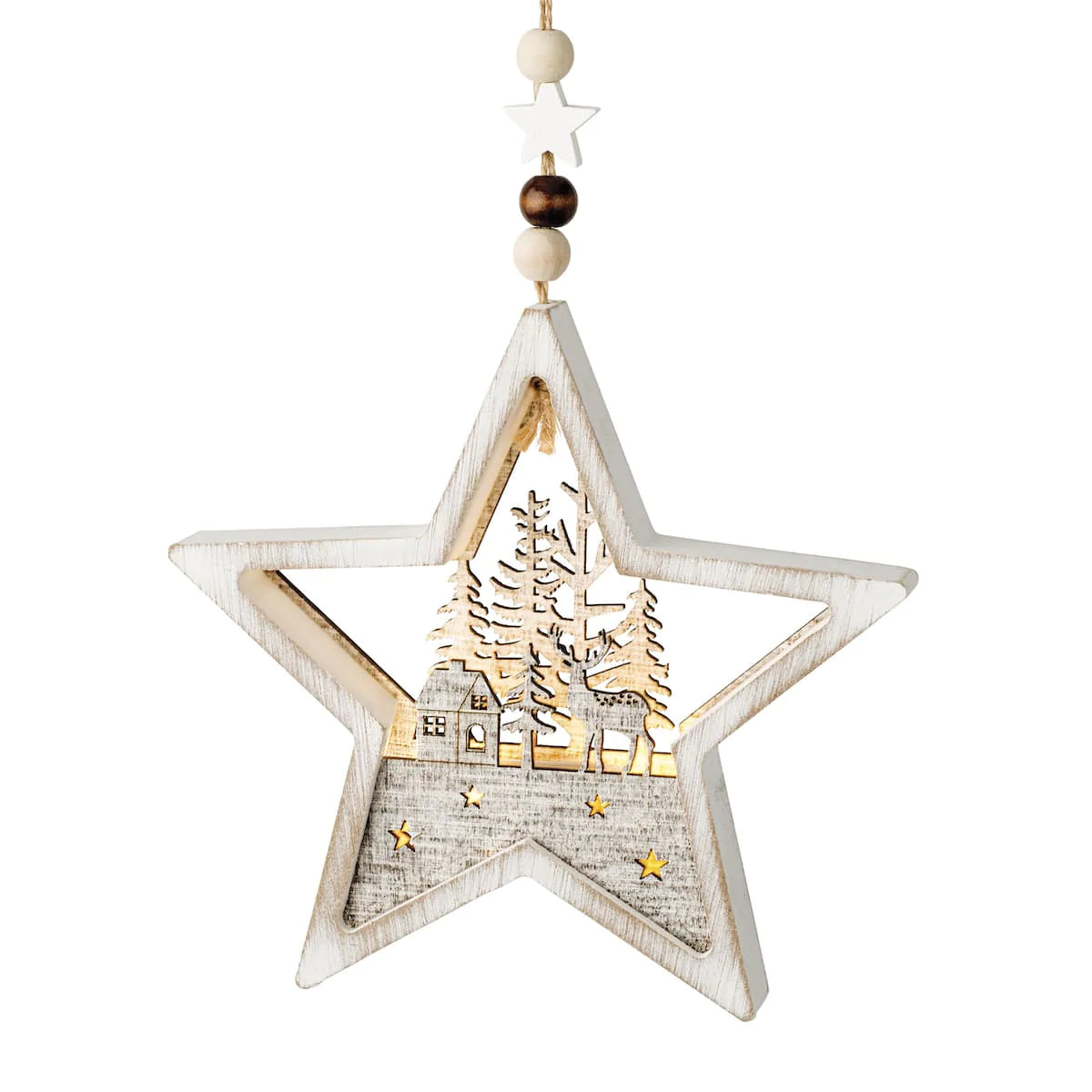 Star Light Winter Scene - Hanging Christmas Decoration - Reindeer & House