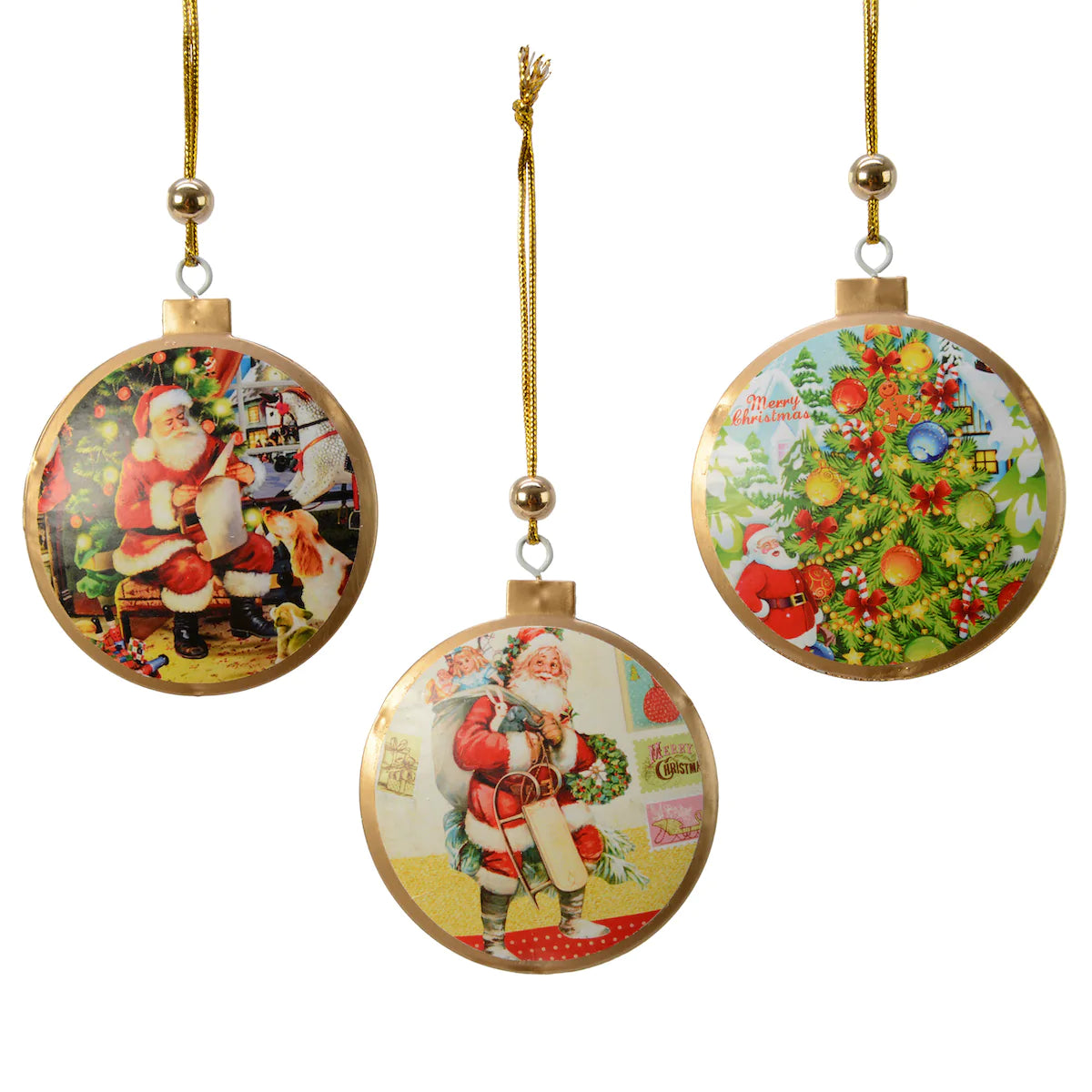 Traditional Santa Round Christmas Hanging Decorations -  Set of 3