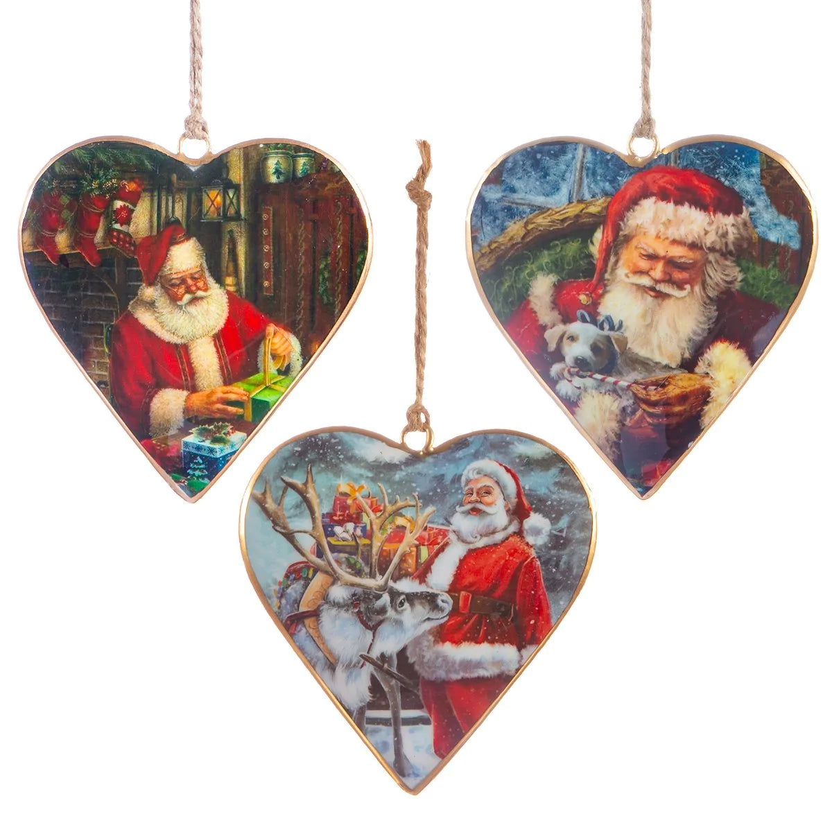 Vintage Santa Heart Hanging Decorations (Large)- Set of 3