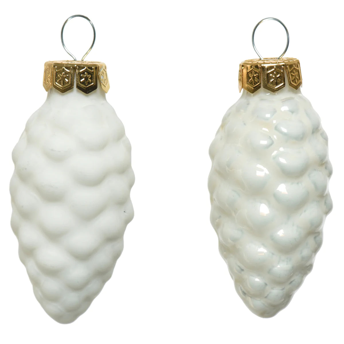 White Pinecone Glass Baubles - Gloss & Matt finish set of 12 - 6cm