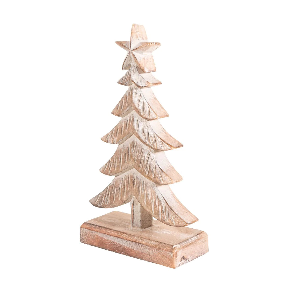 Mango Wood Christmas Tree With Star Ornament - Side View